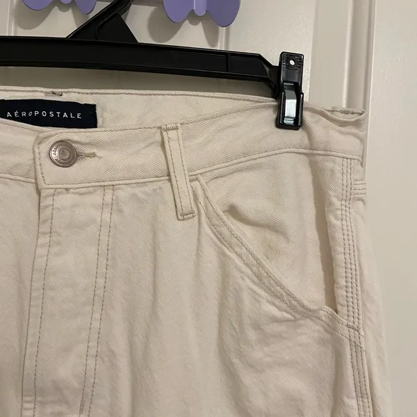 Aeropostale‎ women’s carpenter white cream loose fit relaxed jeans size 32/32 - Image 3