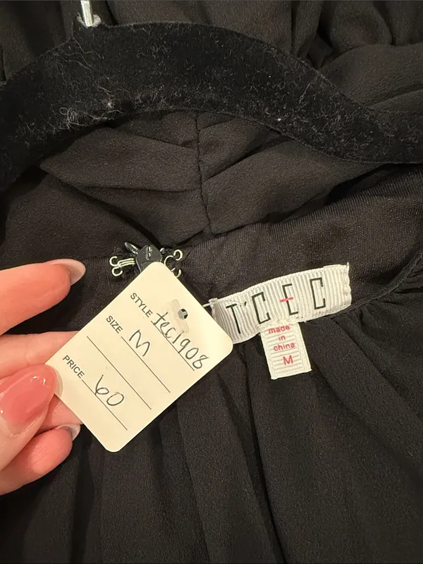 NWT TCEC Black Long-Sleeve Ruffle Tiered Mini Dress - Image 2