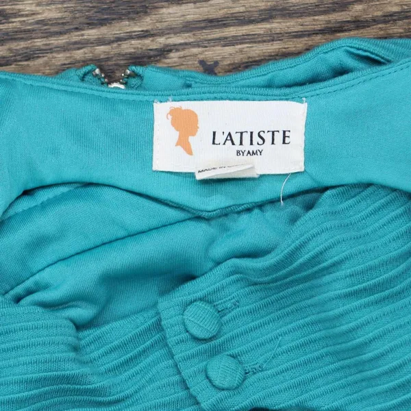 L'atiste by Amy Womens Knit Textured Open Back Babydoll Dress Teal Blue M - Image 3