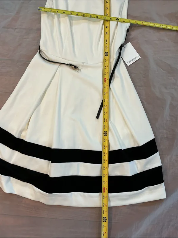 Calvin Klein White Sleeveless Mini Dress with Black Stripes - Image 4