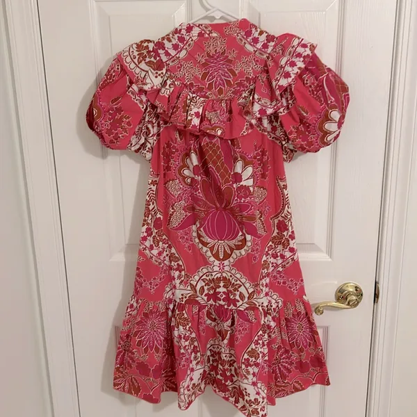 Love The Label Tatiana Floral Mini Ruffle Dress Clementine Pink Print Size Small - Image 8