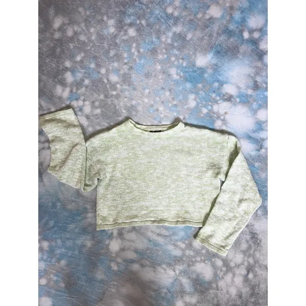 WHITE FOX Boutique Cropped Crew Neck Sweater 100% Cotton XS Lime Green COZY - Image 6