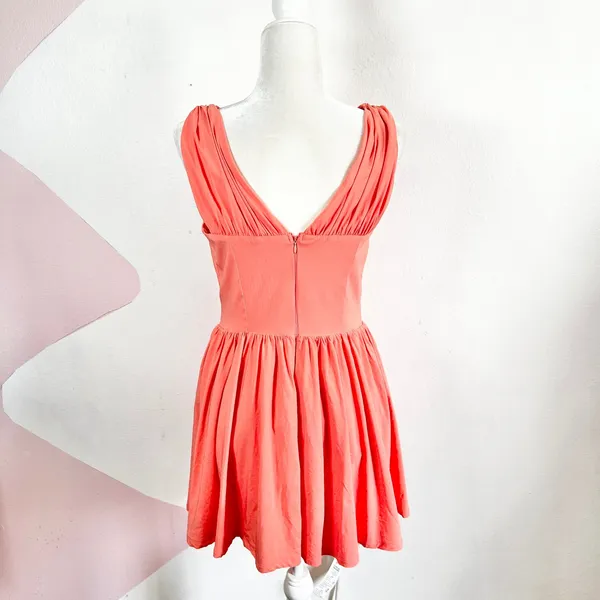 Coral Corset Mini Dress Sz Medium‎ Milkmaid Fairycore Summer Vacation - Image 2