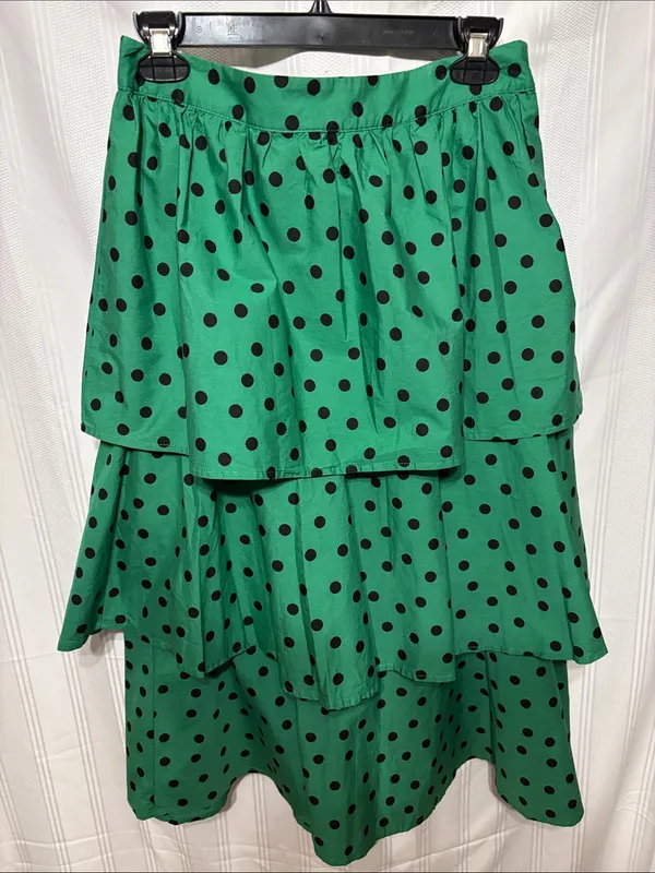 Who What Wear Green Tiered Polka Dot Midi Skirt - Image 2