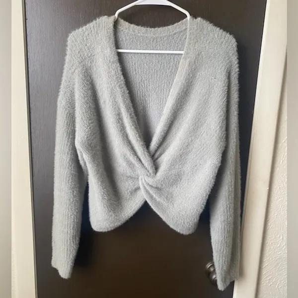 Hollister fuzzy Gray reversible twist sweater. - Image 4
