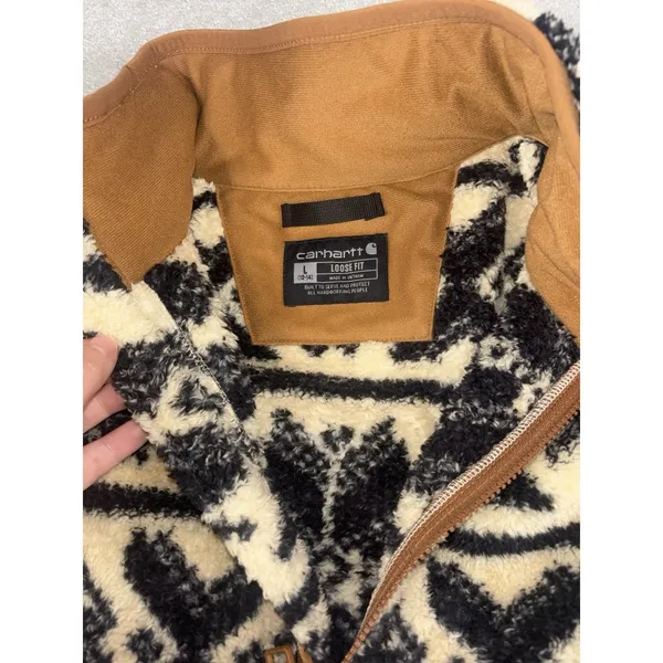 Carhartt‎ Women's Loose Fit Fleece Pullover Oat Milk/Black Fairisle Size L - Image 4
