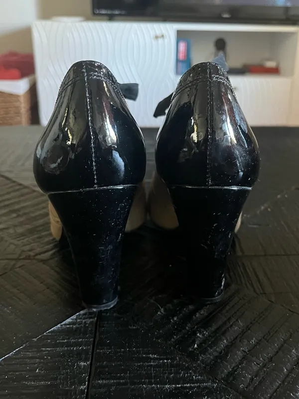 Gianni Bini Victorian Black and Cream Oxford Tie Up Heel Booties Size 8.5 - Image 3