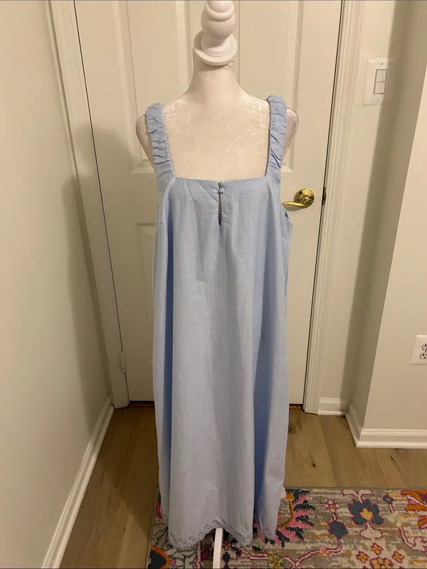 Djerf Avenue Breezy Embroidered Dress Blue Size Medium 100% Orangic Cotton - Image 5