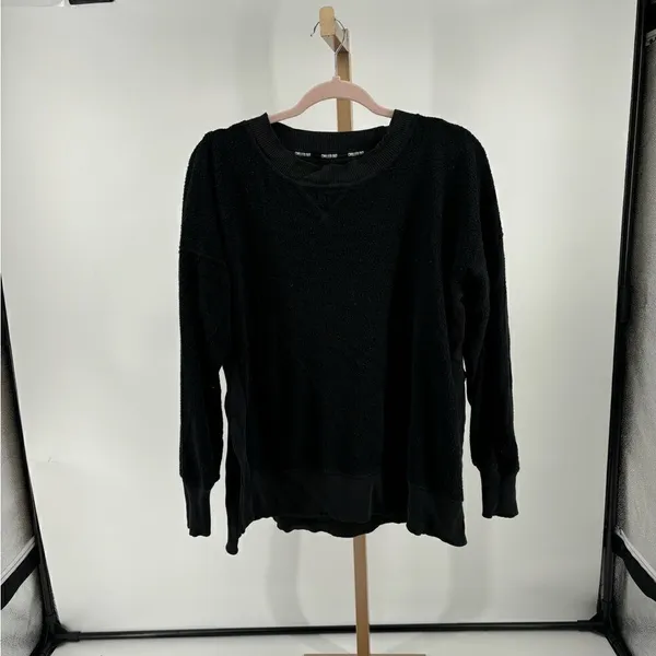 Aerie Chilled Out Brushed Fleece Sweatshirt Side Splits Small Black - Image 12