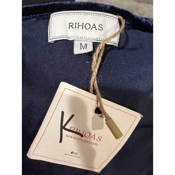 Rihoas Blue Velour Velvet Long Sleeve Wrap V-Neck dress Medium - Image 6