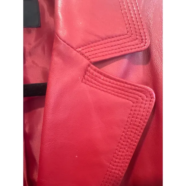 Alfani Red Leather Blazer Jacket Womens M Button Genuine Leather read casual - Image 9