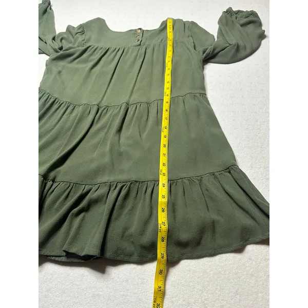 Lulus Olive Green Tiered Long Sleeve Mini Dress Women’s Small Boho Ruffle Hem - Image 7