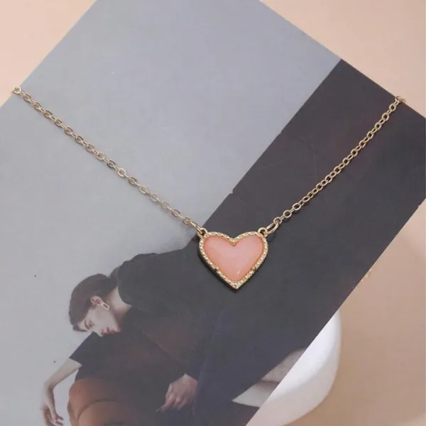 Peach Heart Pendant Necklace Gold - Image 4