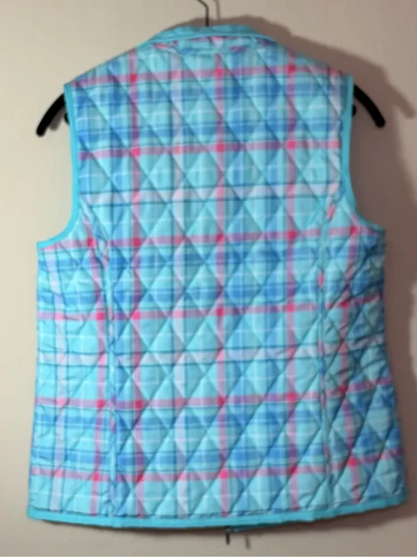Appleseed's Women's Reversible Quilted Vest in Aqua Blue w/ Plaid Lining Size S - Image 7