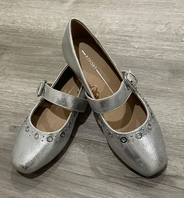 Silver Metallic Mary Jane Ballet Flats Size 6.5 - Image 2