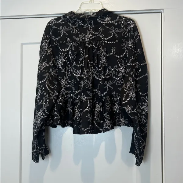 Free People intimately Black Floral Button-Down sleep Blouse size XL. - Image 8