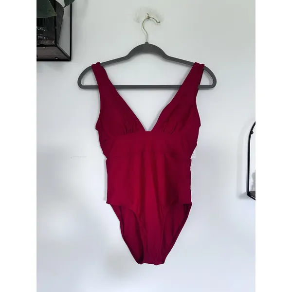 NWT Quince Cherry Red Italian Plunge One-Piece Swimsuit Sz Small - Image 3