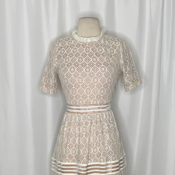 NWT BALTIC BORN Windsor Lace Midi Dress Ivory Nude Feminine Romantic Small - Image 3