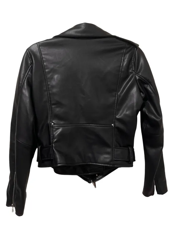 Zara Faux Leather Belted Biker Jacket M Black - Image 5