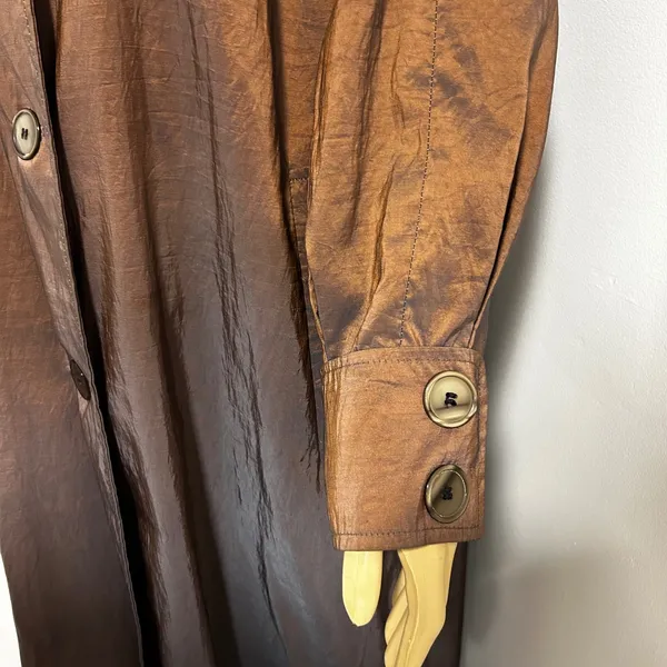 Vision Women's Long Sleeve Button Front Coat Bronze‎ Metallic Sheen Size M Brown Size L - Image 2