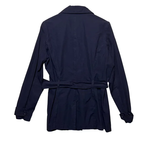 Eddie Bauer Womens Lightweight‎ Trench Coat Jacket Button Belted Navy Blue Large - Image 5