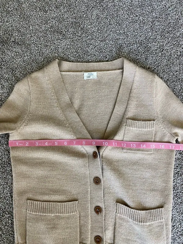 Wallace 100% Merino Wool Tan Button Front Cardigan Pockets - Image 4