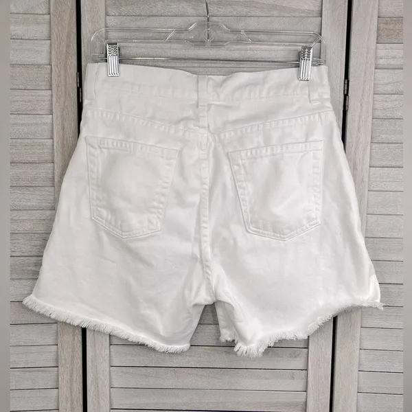 BRANDY MELVILLE (John Galt) High Rise Button Fly White Jean Shorts Frayed Hem-29 - Image 2