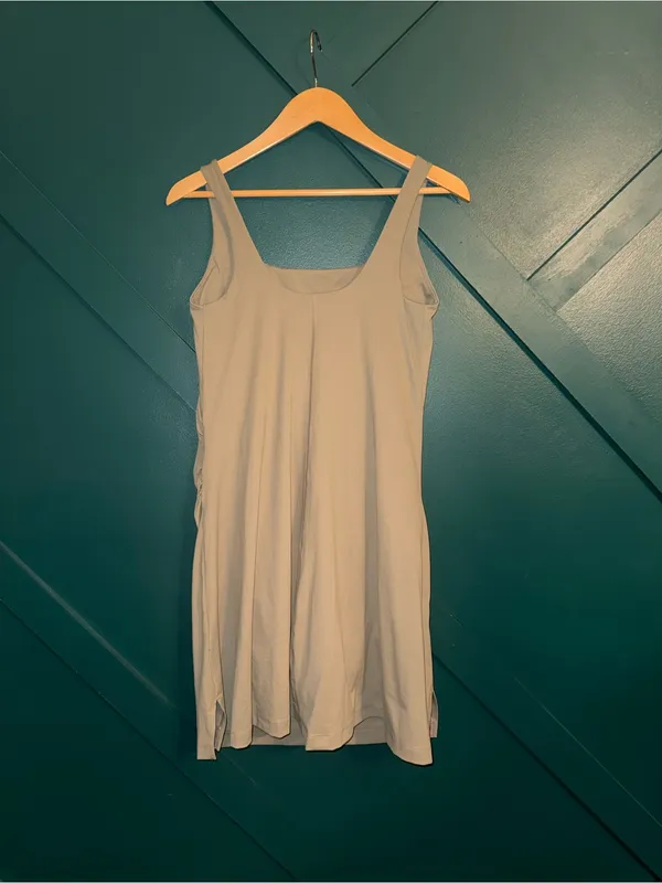 Women’s Olive Ruched Side Bodycon Mini Dress Sleeveless Tank Natural Capsule - Image 2