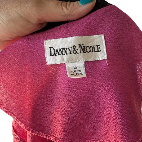 Vintage Danny & Nicole Pink sheer button up blouse black collar pink polka dots - Image 5