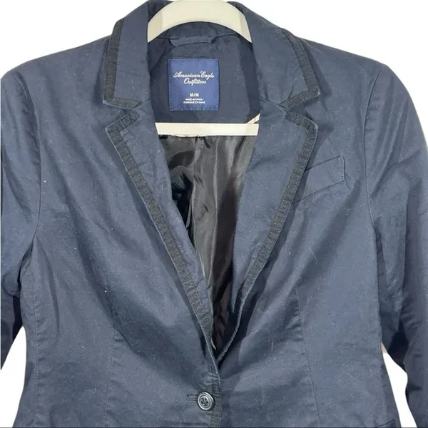 Navy Tuxedo Blazer M Dark Academia Equestrian Preppy Jacket Gold Button Style - Image 3