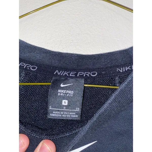 Women's Nike‎ Pro Dri-FIT Black Cropped Sweatshirt Striped Bottom Size Small - Image 3