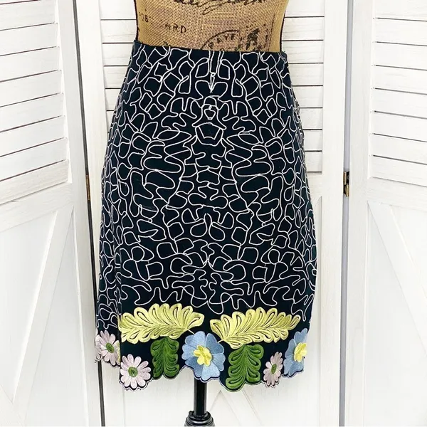Anthropologie Snak Embroidered Floral‎ A Line Skirt Blue Multi 4 Cottagecore - Image 4