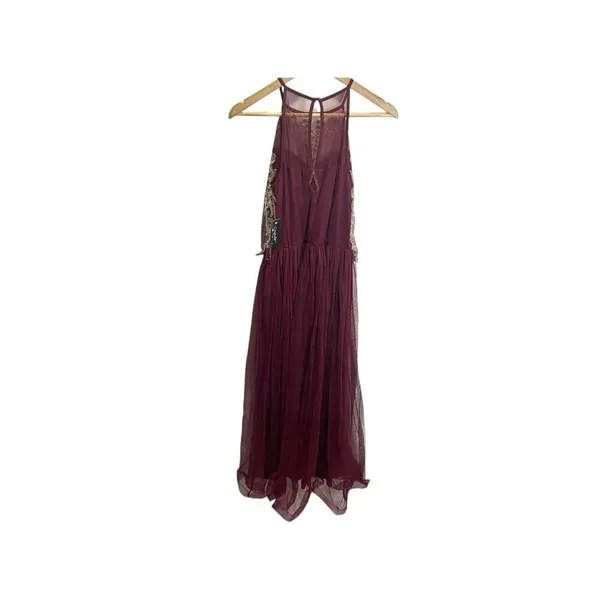 Candalite Burgundy Gold Maxi Dress Women's S Mock Neck‎ Floral Special Occasion - Image 2