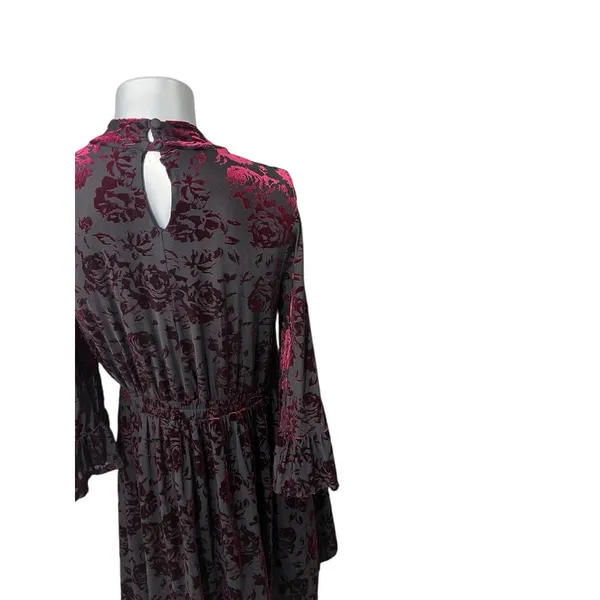Modcloth Very Visionary Red Velvet Dress Burnout Large Bell Sleeve Edwardian - Image 7