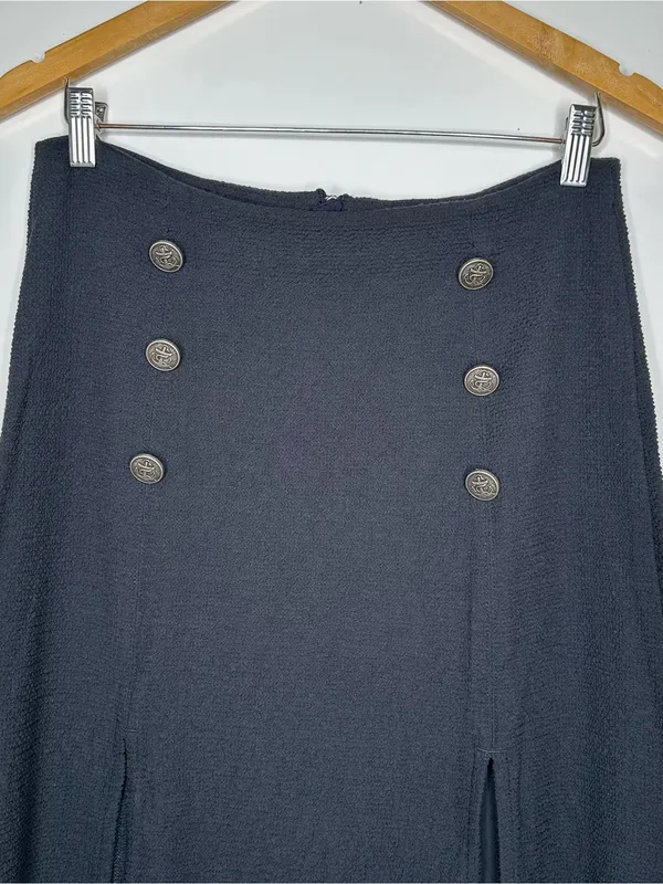 Maeve Anthropologie Black Dual Split Button Front Sailor Midi Skirt Size 8 - Image 3