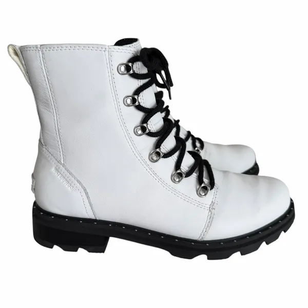 Sorel Lennox Lace Up Waterproof Boots White Black Size 11 - Image 2