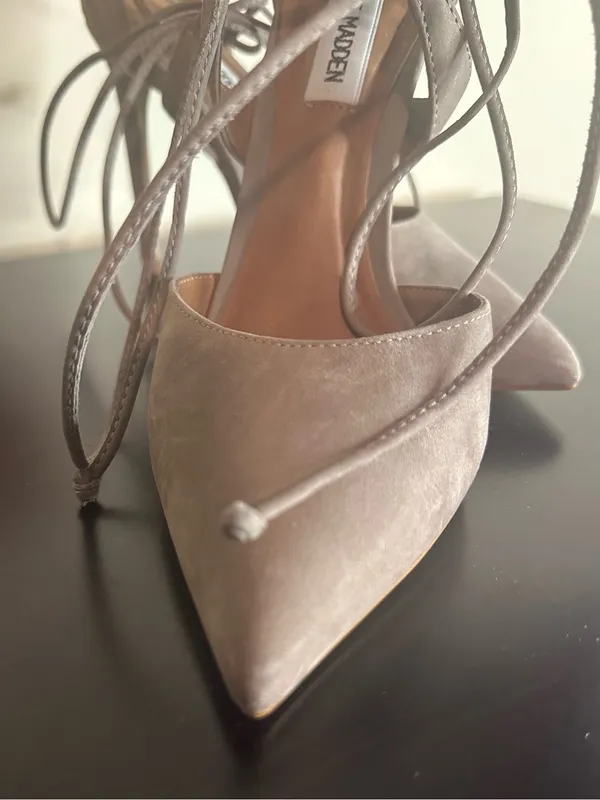 Steve Madden Raela Suede Lace-Up Pointed Toe Heels in Taupe - Image 7