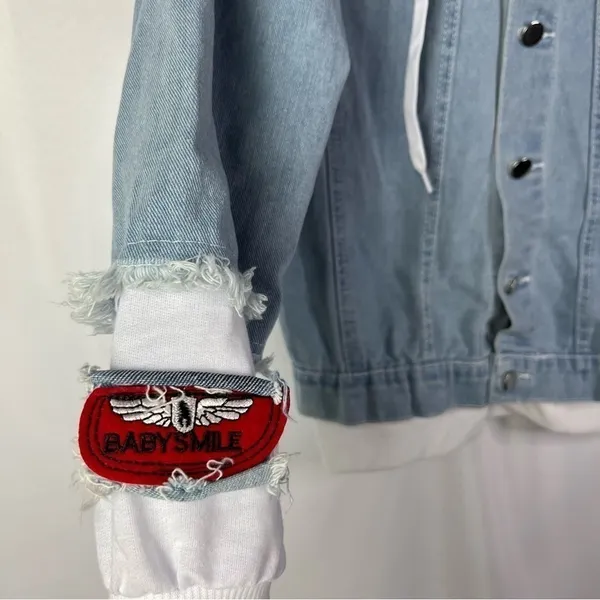 Boutique Light Blue Distressed Denim Spiderman Graphic‎ S - Image 4