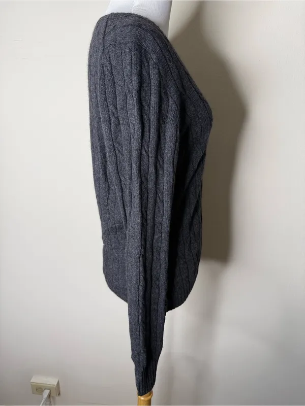 J. Crew Vintage Gray Cable Knit V-Neck Sweater - Image 3