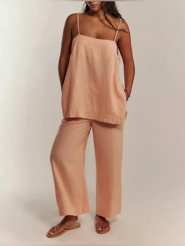NWT Free People Free-Est Sightseer Linen Set - Honeyed Apricot Peach - XS - Image 3