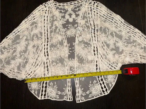 Cream White Floral Lace Kimono Cardigan Boho Crochet Size L - Image 4