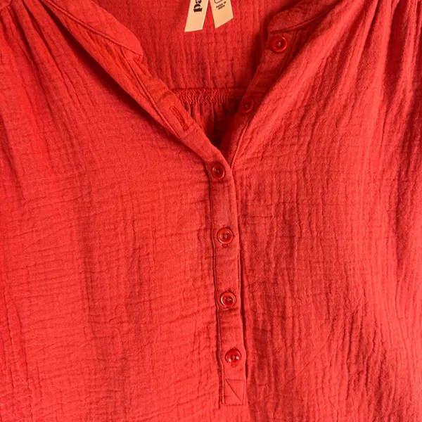 Pact Organic Cotton Gauze Henley Top Red Short Sleeve Relaxed Fit Small - Image 9