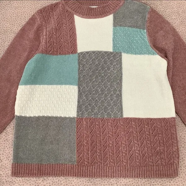 Vintage Retro Preppy Academic‎ Color Block Pink Soft Comfy Cozy Casual Sweater M - Image 3