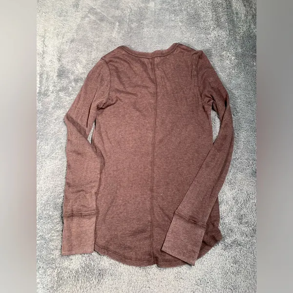 Aerie Brown Long Sleeve ribbed Henley Top medium - Image 13