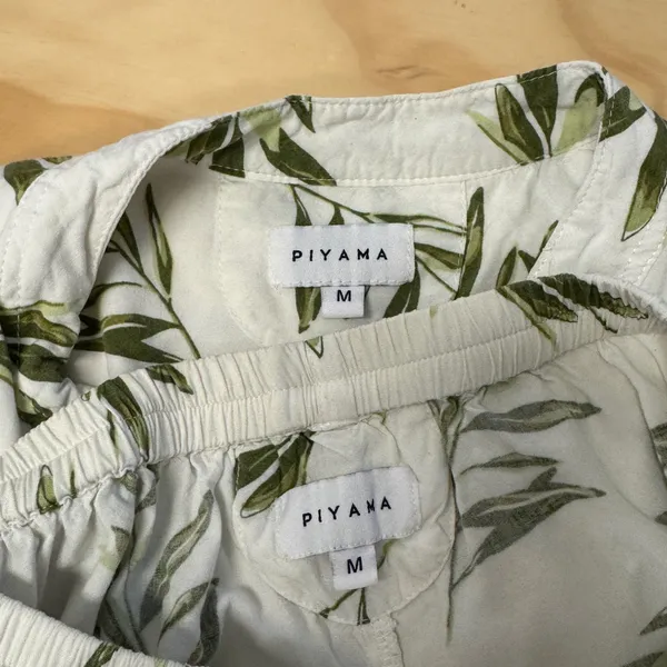 Piyama Maggie Pajama Set Olive Leaf Matching Set Medium White Green Loungewear - Image 10