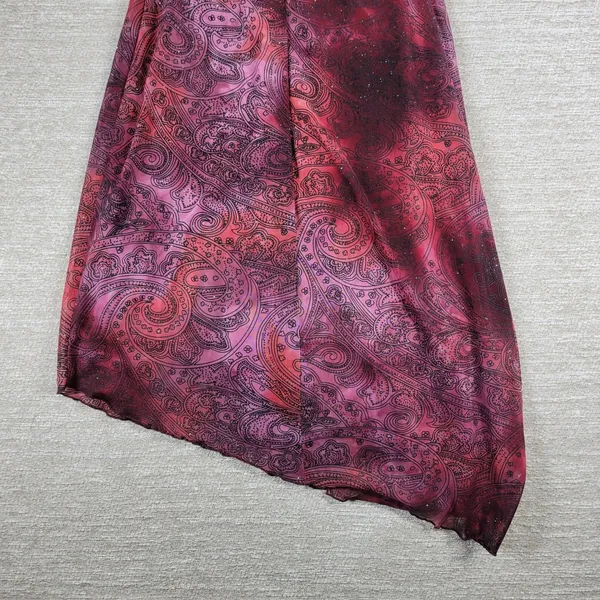 My Michelle Asymmetrical Slip Dress Large Red Glitter Y2K Paisley Fairy Grunge - Image 12