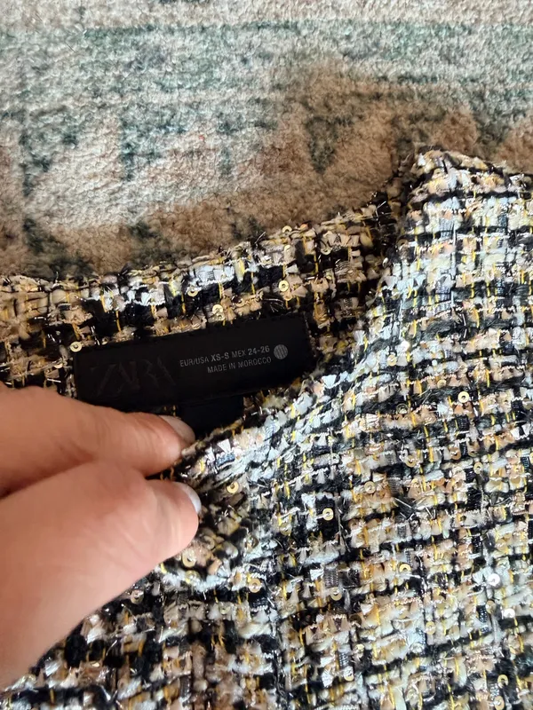 Zara collection black gold sequin tweed button down short sleeve blouse XS S - Image 6