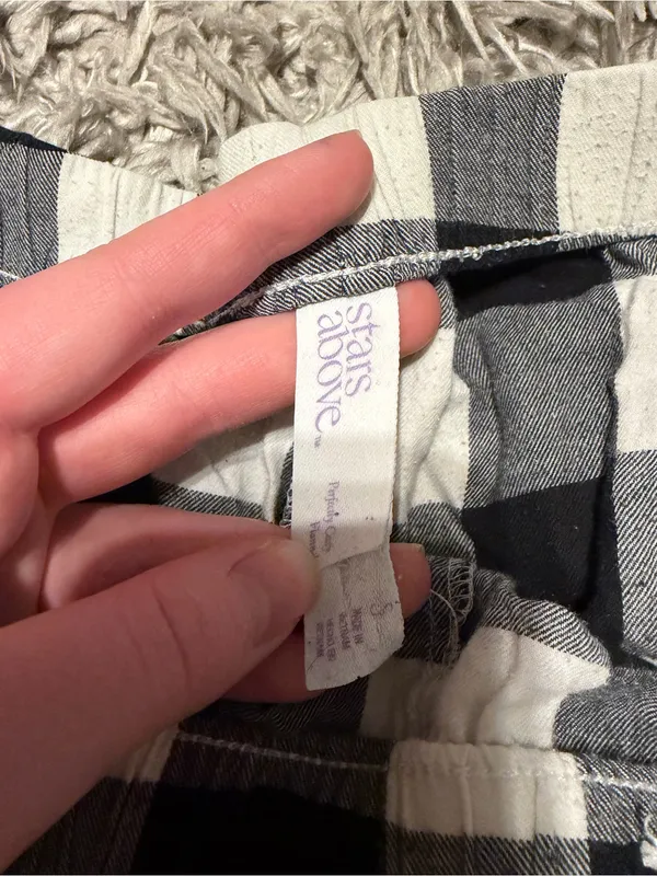 stars above Black and White Buffalo Plaid Pajama Pants - Image 2