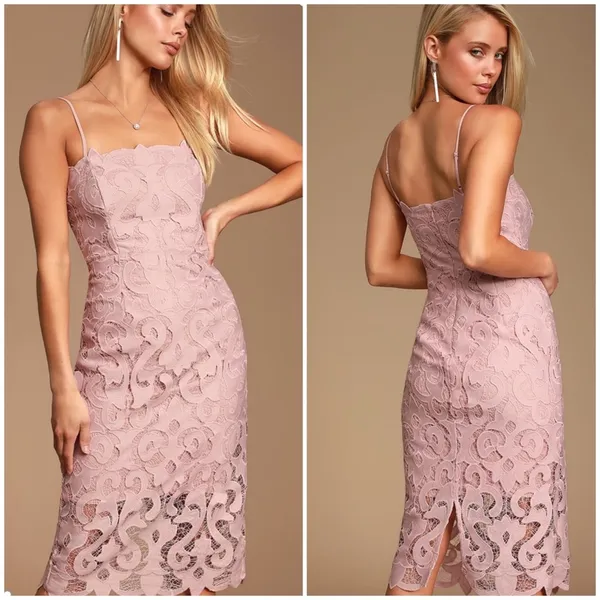 REVOLVE Bardot Lina Lace Sheath Dress NWT Size 8 Rose Pink Midi - Image 4