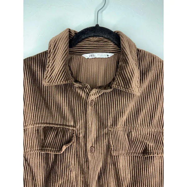 Zara Oversized Corduroy Shacket Button Down Shirt Small Chocolate Brown - Image 2